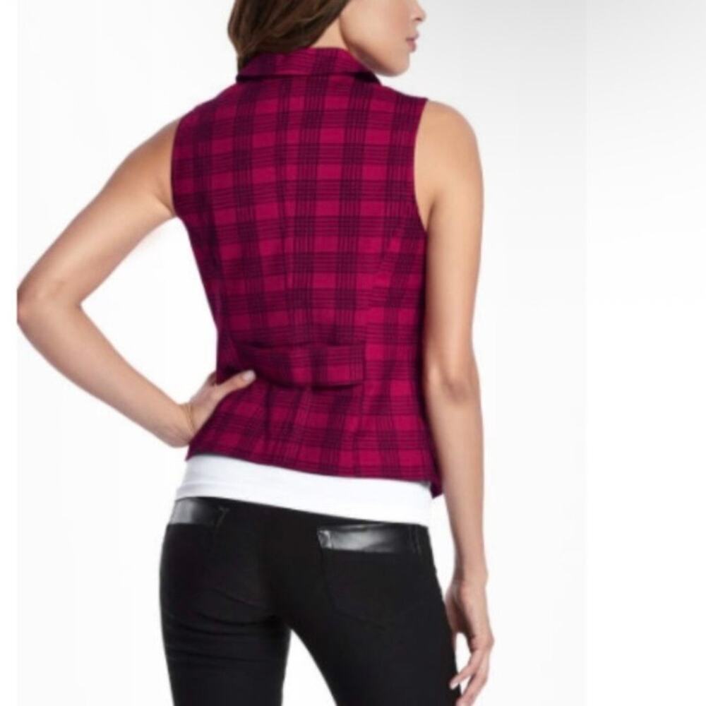 Guess Sz M Red & Black Plaid Double-Breasted Military Style Vest Punk Rock Y2K - Picture 8 of 16
